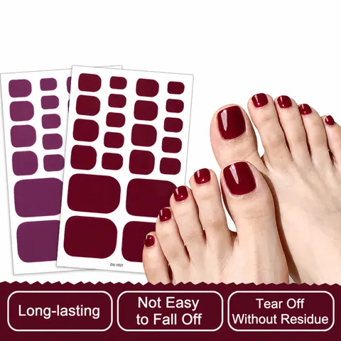 Waterproof Solid Color Toenail Stickers Glossy Press On Toe Nails Full Cover Nail Wraps Pedicure Decals For Women Girls Feet Nail Art Decoration