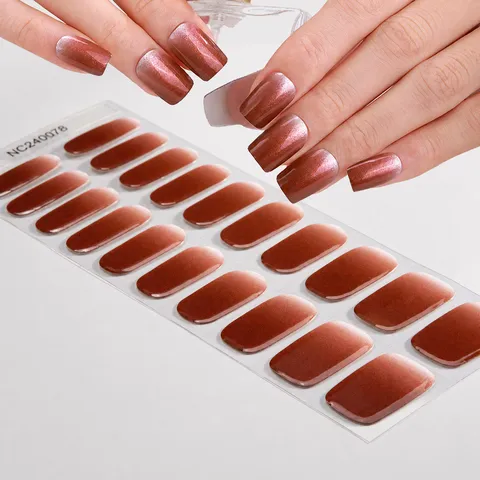 Adesivi per Unghie in Gel UV Semi-Polimerizzato Sfumato Occhio di Gatto Glitter Flash Unghie Finte Colorate Adesivi per Unghie Francesi per Donne