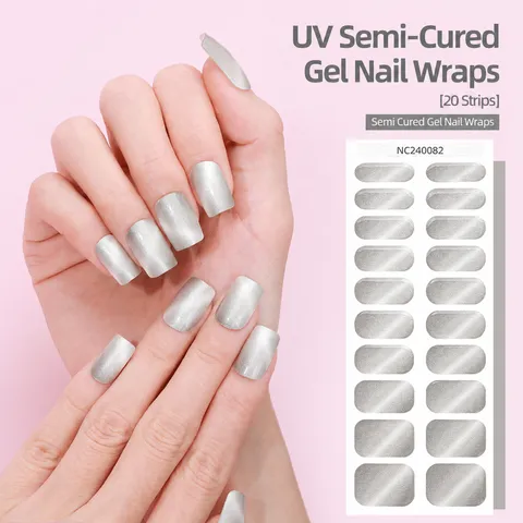 Adesivi per Unghie in Gel UV Semi-Polimerizzato Sfumato Occhio di Gatto Glitter Flash Unghie Finte Colorate Adesivi per Unghie Francesi per Donne