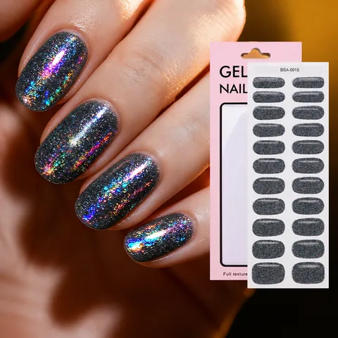 Adesivi per Unghie in Gel Senza UV Tinta Unita Glitter Pellicole per Unghie Strisce di Smalto Semi Indurite Decalcomanie Manicure