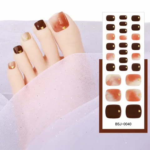Semi Cured Gel Toenail Wraps Gradient Glitter Floral Press On Toenails UV Cured Gel Nail Strips Pedicure Art Kit