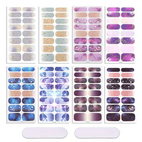 Pellule per Smalto per Unghie Cielo Stellato 3D Foglia d'Oro Glitter Stella Adesivi per Unghie Set Impermeabile Decalcomanie per Unghie Decorazione Donna