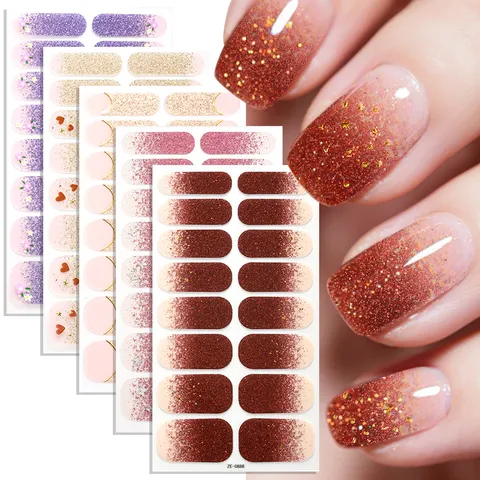 Pegatinas para Uñas Degradado Francés Purpurina Bronceado Luna Estrella Flor Corazón Cobertura Completa Adhesivos Nail Art Mujer
