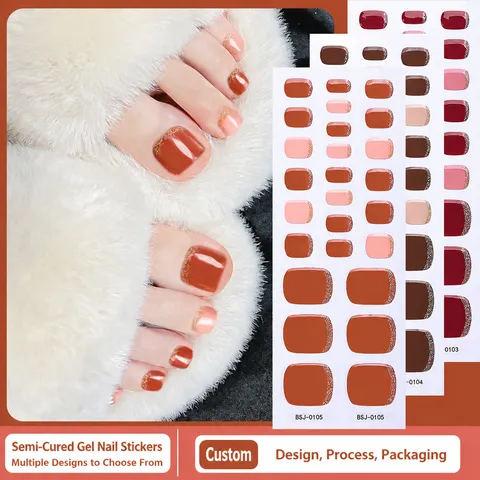 Strisce per Unghie dei Piedi in Gel Semi-Polimerizzato Sfumato Francese Glitter Brillante UV Adesivi per Unghie Moda Minimalista Decorazioni