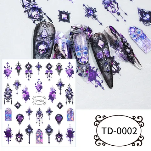 Dark Gothic Rose Embossed Soft Gel Nail Art Sticker Halloween DIY Manicure Decals Fashion Nail Decoration