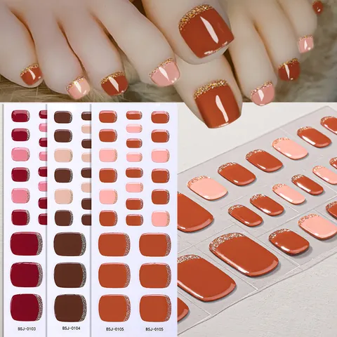 Strisce per Unghie dei Piedi in Gel Semi-Polimerizzato Sfumato Francese Glitter Brillante UV Adesivi per Unghie Moda Minimalista Decorazioni