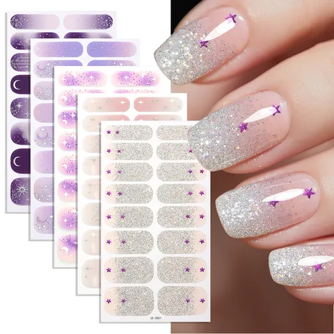 Pegatinas para Uñas Degradado Francés Purpurina Bronceado Luna Estrella Flor Corazón Cobertura Completa Adhesivos Nail Art Mujer