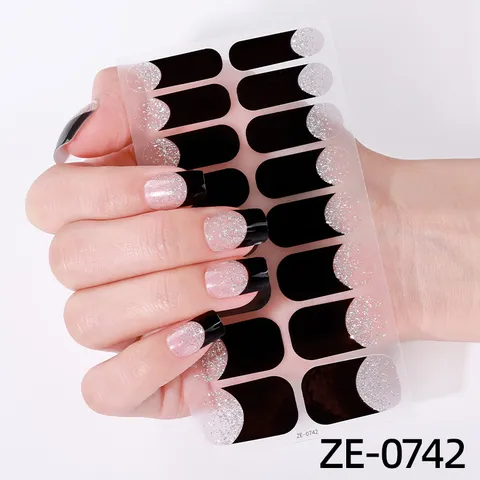 Tiras de Esmalte de Uñas con Purpurina y Degradado Francés Pegatinas de Arte de Uñas de Lunares Minimalistas Calcomanías de Manucura Impermeables
