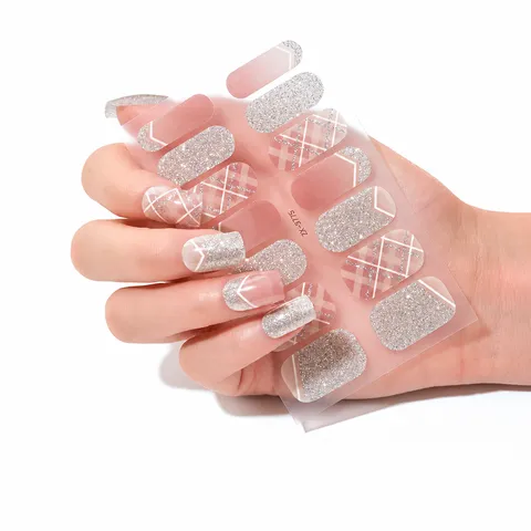 Adesivi per Unghie Floreali a Quadri con Glitter Sfumati Involucri Adesivi per Smalto per Unghie 3D Minimalisti da Donna Decorazione Quotidiana