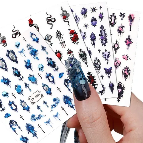 Dark Gothic Rose Embossed Soft Gel Nail Art Sticker Halloween DIY Manicure Decals Fashion Nail Decoration