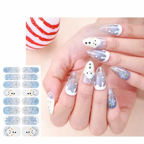 Adesivi per Unghie di Natale 3D Stampa a Caldo Glitter Plastica Decals per Unghie Copertura Completa Avvolgenti di Smalto per Unghie per Donna