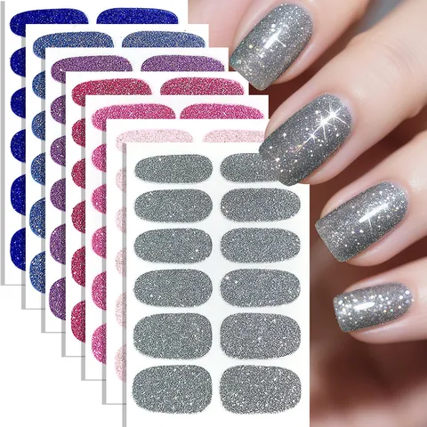 Pegatinas de Uñas con Purpurina Impermeables Cobertura Completa Brillantes Calcomanías de Arte de Uñas Tiras de Manicura DIY para Mujer