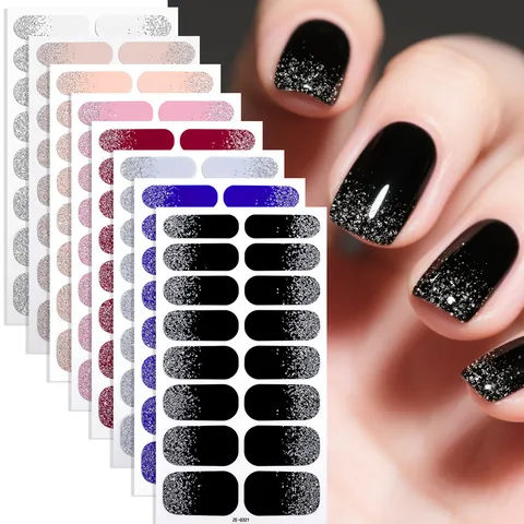 Pegatinas de Uñas con Brillo Degradado Envolvente Completo Adhesivo Impermeable para Mujeres Decoración de Uñas Diaria