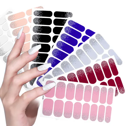 Pegatinas de Uñas con Brillo Degradado Envolvente Completo Adhesivo Impermeable para Mujeres Decoración de Uñas Diaria