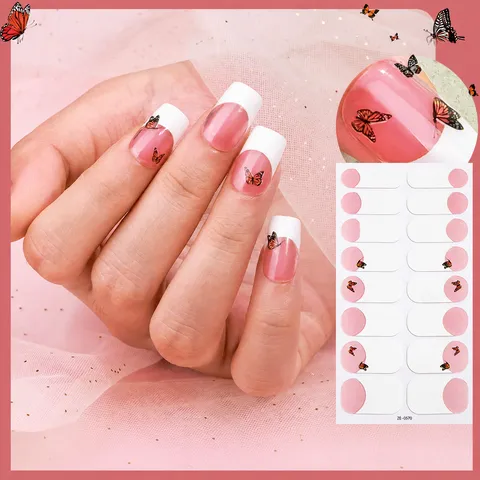 Pegatinas de Uñas de Plástico Estampado Caliente Purpurina Calcomanías de Arte de Uñas Francés Mariposa Floral Estilo Minimalista Envoltorios de Uñas para Mujeres