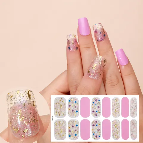 Pegatinas de Uñas de Plástico Estampado Caliente Purpurina Calcomanías de Arte de Uñas Francés Mariposa Floral Estilo Minimalista Envoltorios de Uñas para Mujeres