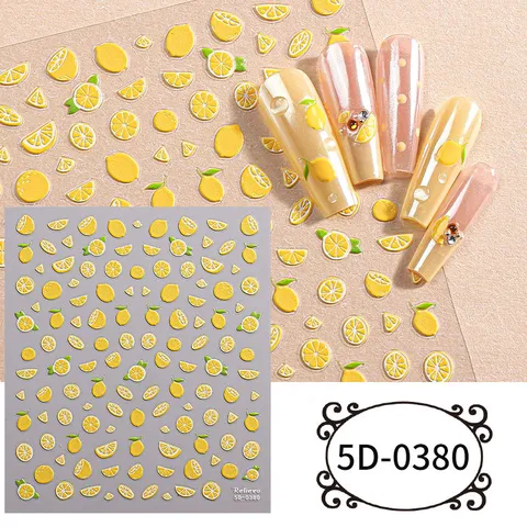 Pegatinas de Uñas 5D con Relieve de Limón y Flores Calcomanías Adhesivas Lindo Diseño de Plantas y Flores Decoraciones de Manicura DIY