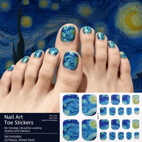 Adesivi per Unghie dei Piedi con Sfumatura di Cielo Stellato Estivo Stella Luna Sfumatura Spiaggia Involucri per Nail Art per Unghie dei Piedi Decalcomanie per Manicure per Donne
