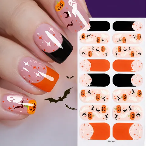 Envolturas de Uñas de Halloween Luminosas Oscuro Gótico Fantasma Calabaza Cráneo Adhesivos de Arte de Uñas para Fiesta