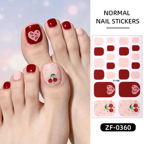 Lindo Rosa Floral Amor Envolturas de Uñas de los Pies Impermeable Purpurina Gel Tiras de Uñas de los Pies Pieza Desnuda Con Lima de Uñas Pegatinas