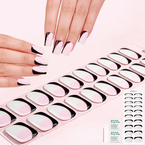 Ημι-σκληρυμένο UV Gel Nail Wraps Γαλλικό Gradient Glitter UV Σκληρυντικά Nail Wraps Με Σετ Εργαλείων Γυναικεία Τέχνη