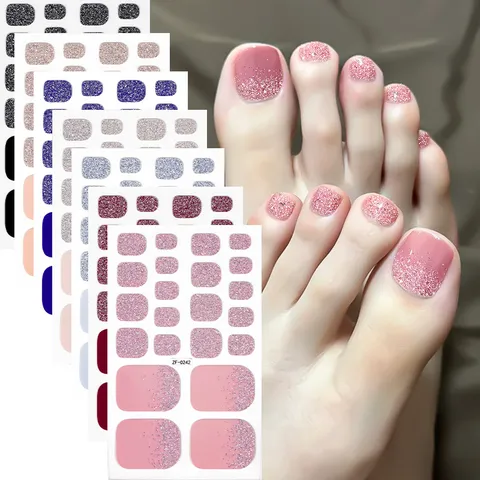 Gradient Glitter Toe Nail Stickers Waterproof Self Adhesive Nail Art Wraps