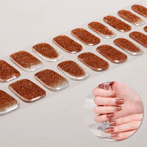 Strisce per Unghie in Gel UV Semicurate Sfumato Glitter Involucri per Unghie Professionali Press On Nails Adesivi