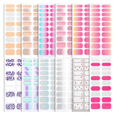 Envoltorios de Esmalte de Uñas con Purpurina y Degradado Europeo Americano Simple Adhesivo Pegatinas de Arte de Uñas Calcomanías de Manicura