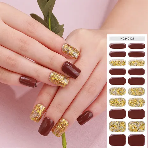 Strisce per Unghie in Gel UV Semi-Polimerizzato Tinta Unita Adesivi Smalto Glitterati con Strumenti per Manicure per Donne