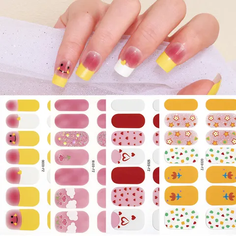 Lindos Pegatinas de Uñas de Corazón Floral Colorido Arco Iris Envoltorios de Uñas Cobertura Completa Adhesivos Nail Art Mujeres