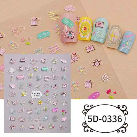 Pegatinas de Uñas en Relieve 5D Relieve Verano Floral Mariposa Frescas Calcomanías DIY para Mujeres Decoración de Manicura