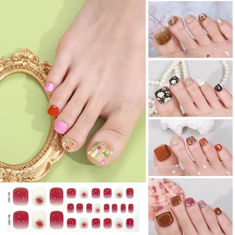 Semi Cured Gel Toenail Strips 3D UV Gel Nail Art Stickers Pedicure Wraps Professional Nail Decals For Women Foot Decor