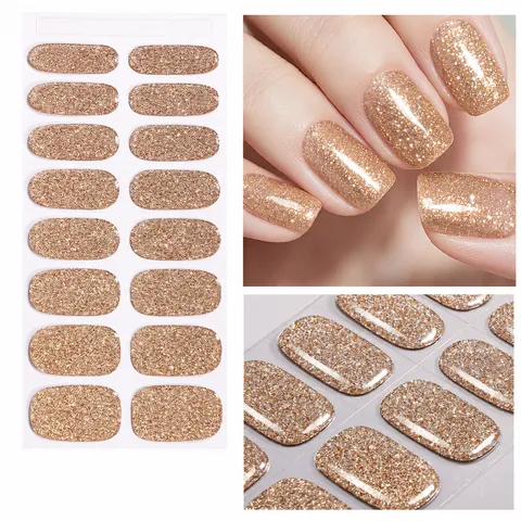 Strisce di Smalto per Unghie in Gel Semitemperate Glitter UV Polimerizzazione Avvolgere Unghie Copertura Completa Adesivi per Nail Art per Donna