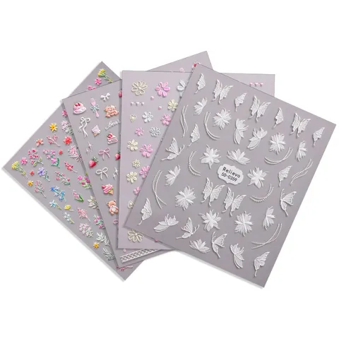 Pegatinas de Uñas en Relieve 5D Relieve Verano Floral Mariposa Frescas Calcomanías DIY para Mujeres Decoración de Manicura