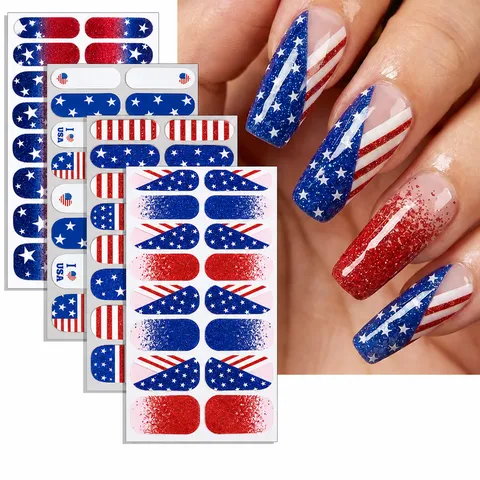 Pellicola per Smalto per Unghie con Glitter Stella del Giorno dell'Indipendenza USA Adesivi