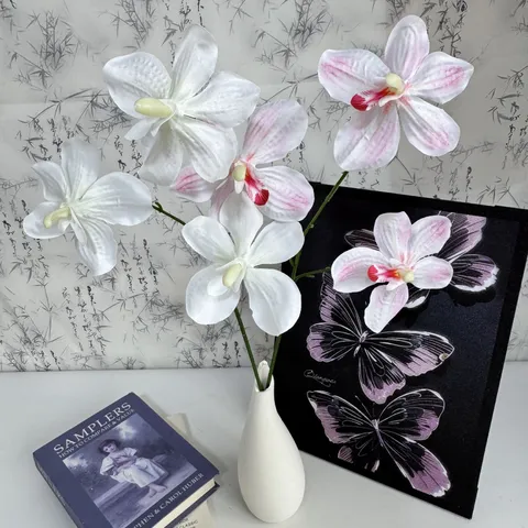 Artificial Vanda Orchid Flower Stem Silk Fabric 3-Head Fake Flowers For Home Wedding Party Floral Arrangement Decoration