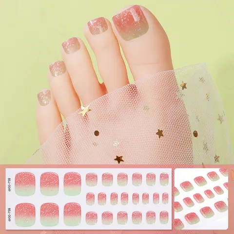 Tiras de Gel Semicurado para Uñas de los Pies Pegatinas de Esmalte UV Estrella de Cuatro Puntas Gradiente Brillo Conjunto de Arte de Uñas