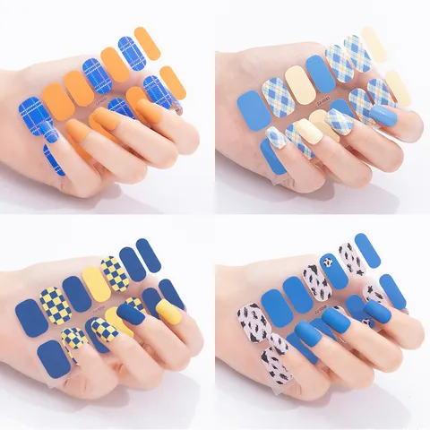 Pegatinas de Arte de Uñas de Damero Mate Cobertura Completa Uñas Postizas Estilo Ins Diario Decorativo Calcomanías de Manicura