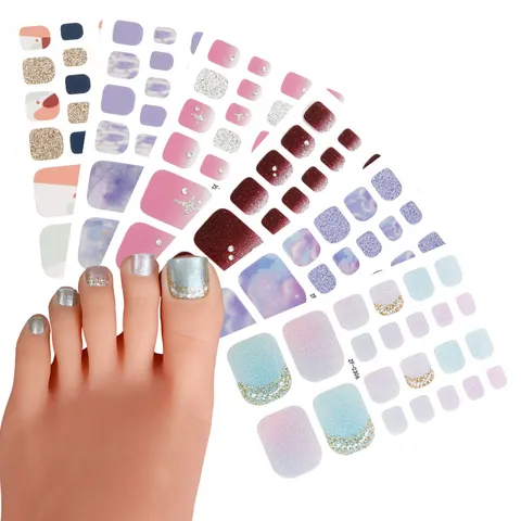 Pegatinas de Uñas de los Pies con Purpurina Perlada y Degradado Impermeables Autoadhesivas Calcomanías de Nail Art para Mujer