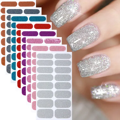 Tiras de Esmalte de Uñas con Purpurina Multicolor Lentejuelas Brillantes Uñas Postizas Adhesivas Envoltorios de Uñas Impermeables Calcomanías de Arte de Uñas DIY Para Mujeres