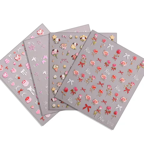 Pegatinas de Arte de Uñas en Relieve 5D Lindo Lazo Oso de Dibujos Animados Flor Calcomanías Adhesivas DIY Decoraciones de Manicura