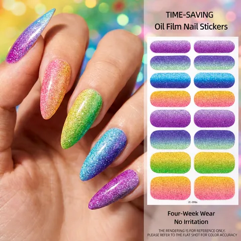 Αυτοκόλλητα Νυχιών Gradient Glitter Rainbow Πολύχρωμα Γυαλιστερά Decals Μανικιούρ DIY Για Γυναίκες Κορίτσια