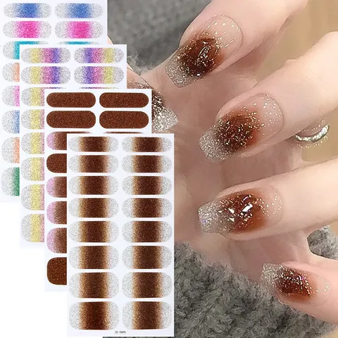Pegatinas Envolventes de Uñas con Brillo Degradado Arcoíris Pegatinas Coloridas Brillantes para Manicura DIY para Mujeres Niñas