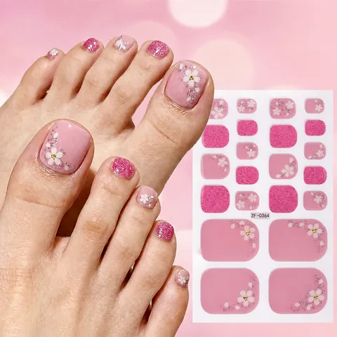 Carino Rosa Floreale Amore Unghie dei Piedi Avvolge Impermeabile Glitter Gel Strisce Unghie dei Piedi Pezzo Nudo Con Lima per Unghie Adesivi