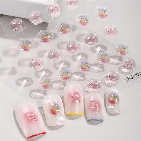 Pegatinas para Uñas de Caucho Suave con Relieve 5D Estampado Flash Gema de Cristal Calcomanías de Manucura DIY para Mujeres Decoración de Uñas