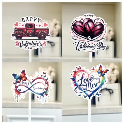 Ακρυλικό Cake Topper Ημέρα του Αγίου Βαλεντίνου Πολύχρωμη Πεταλούδα Καρδιά Εκτύπωση Διακόσμηση Τούρτας Πάρτι