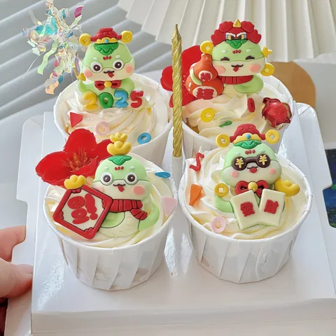 2025 Año De La Serpiente Cake Toppers Linda Serpiente Verde Pequeña Decoraciones De Pasteles Figura De Dibujos Animados Suministros De Fiesta De Panadería