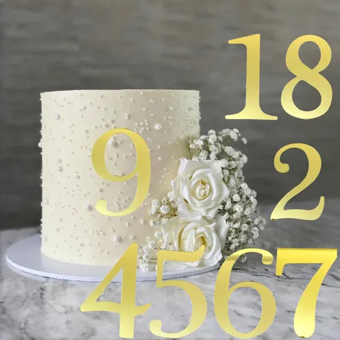 Acrylic Number Cake Topper Gold Black Silver Mirror Cake Decoration For Birthday Party