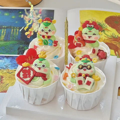 2025 Año De La Serpiente Cake Toppers Linda Serpiente Verde Pequeña Decoraciones De Pasteles Figura De Dibujos Animados Suministros De Fiesta De Panadería