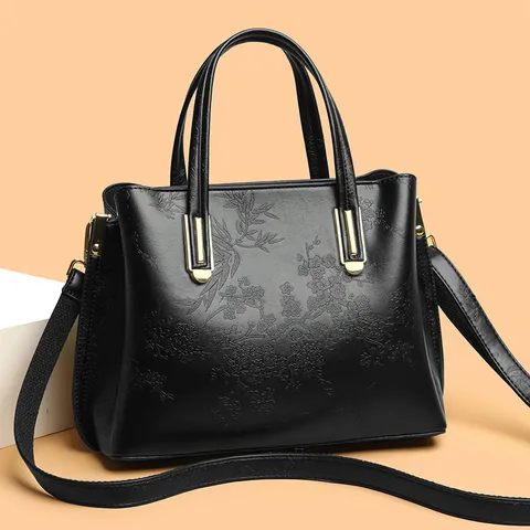 Vintage Cowhide Leather Embossed Floral Handbag For Women Large Capacity Hobo Bag Elegant Commuter Top Handle Shoulder Bag Gift